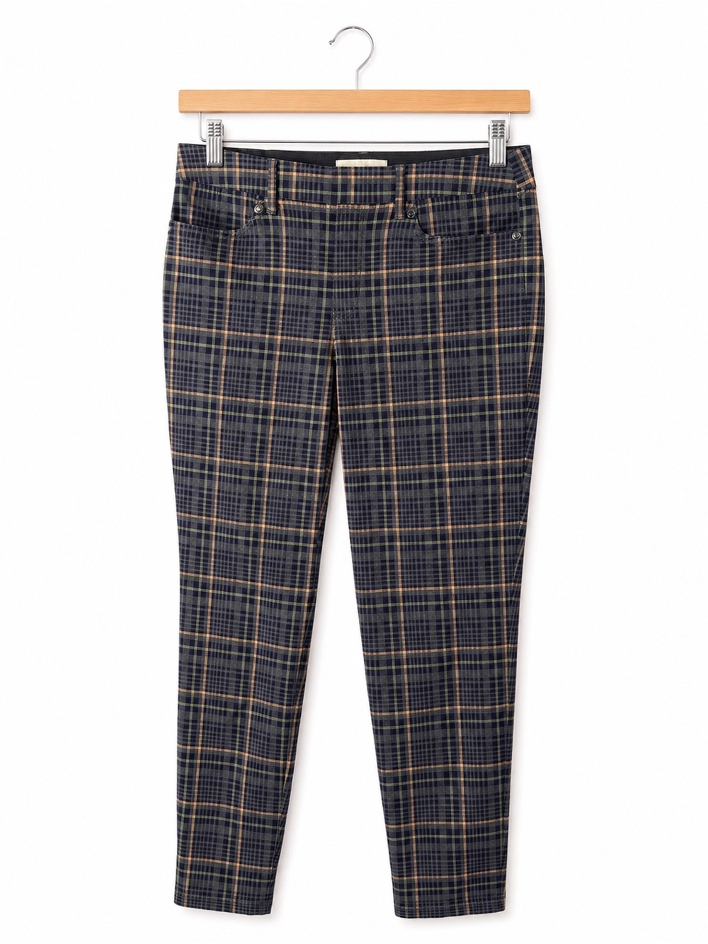 Talbots Navy Tan Plaid Chino Pants Petite 8P Classic Preppy Career Pants Classic